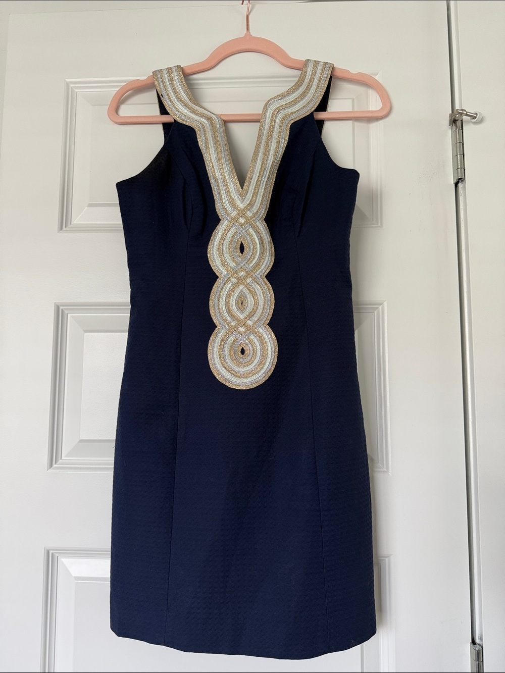 Lilly Pulitzer Navy Sleeveless Dress with Gold & Silver Embellished V-Neck